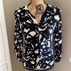 J. Crew Factory Black and White Abstract Button Cardigan